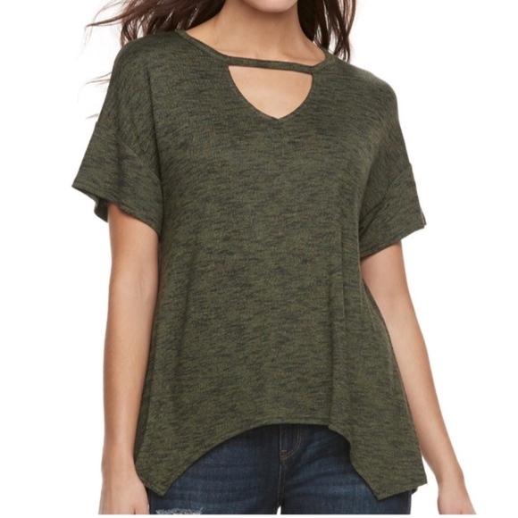 JUICY COUTURE Top Shark-Bite Short Flutter Sleeve Spandex Olive Green Small - Picture 1 of 5
